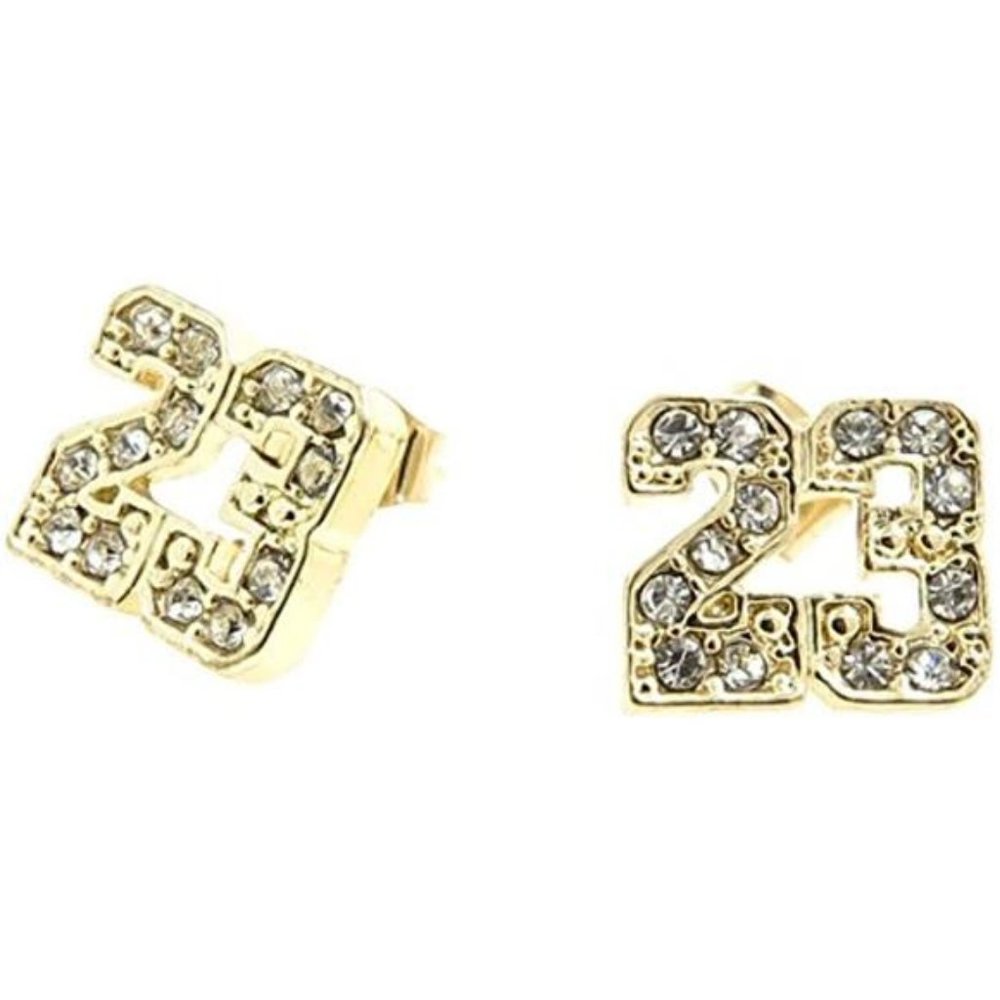 Number # 23 Basketball Gold Tone Iced Out CZ Stud Jordan Earrings
